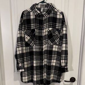 Zenana Outfitters Black and White Plaid Utility Jacket